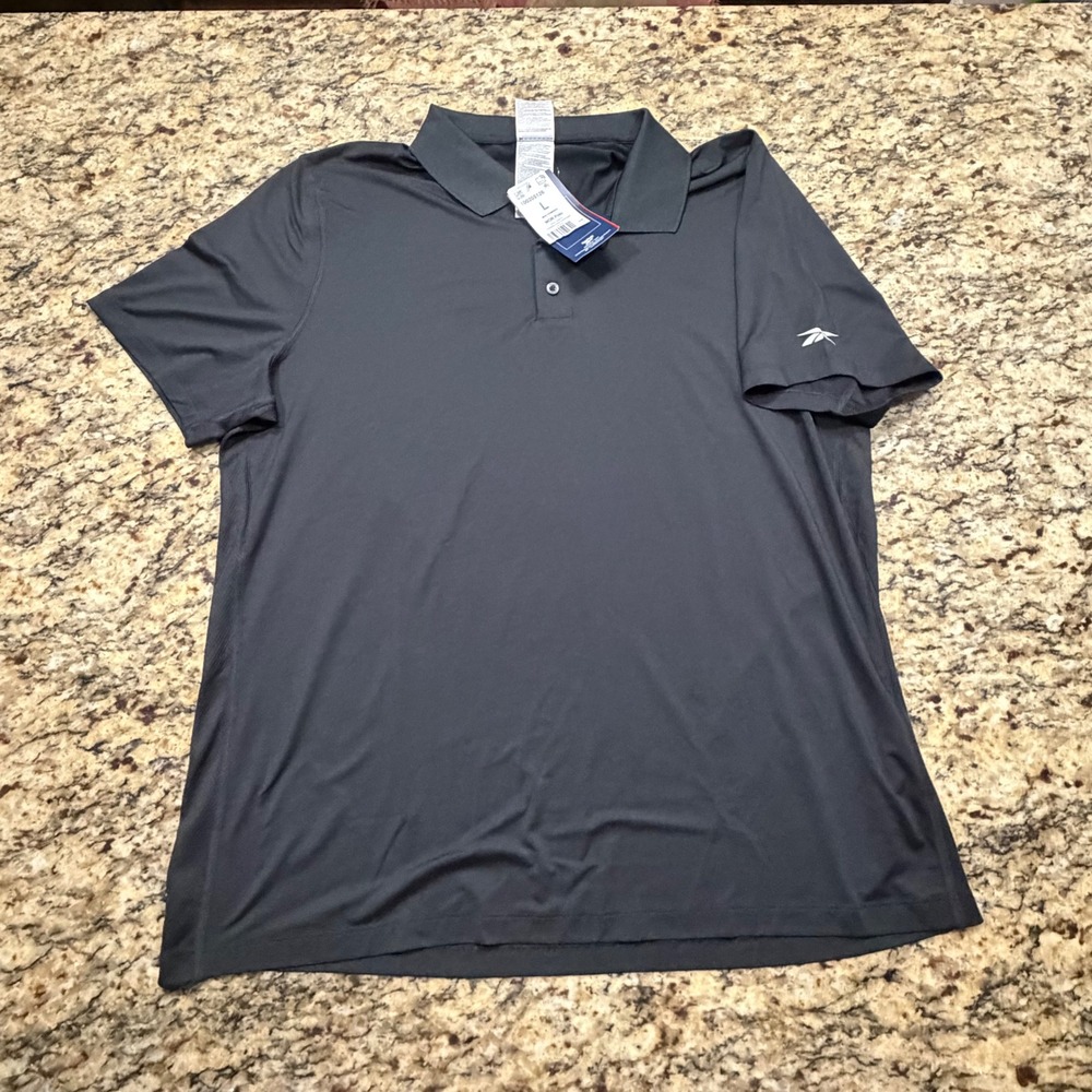 NEW Reebok Mens WOR Polo Training Shirt Black Short Sleeve Vector Logo Large ws